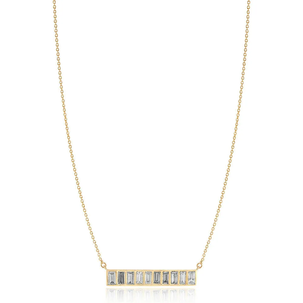 0.94cts White Baguette Diamond 14k Yellow Gold 18" Link Chain Necklace NEMJ-341