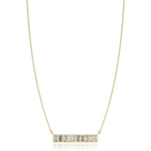 0.94cts White Baguette Diamond 14k Yellow Gold 18" Link Chain Necklace NEMJ-341