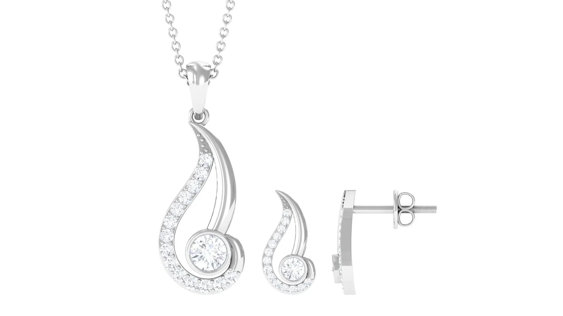 1 CT Zircon Modern Leaf Pendant and Earrings Set in Gold