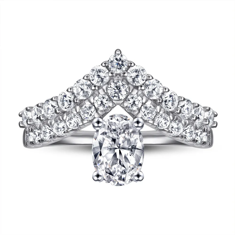 (1.0CT) Oval Zircon Double V-shaped Silver Ring for Women