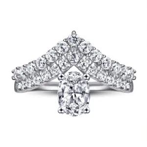 (1.0CT) Oval Zircon Double V-shaped Silver Ring for Women