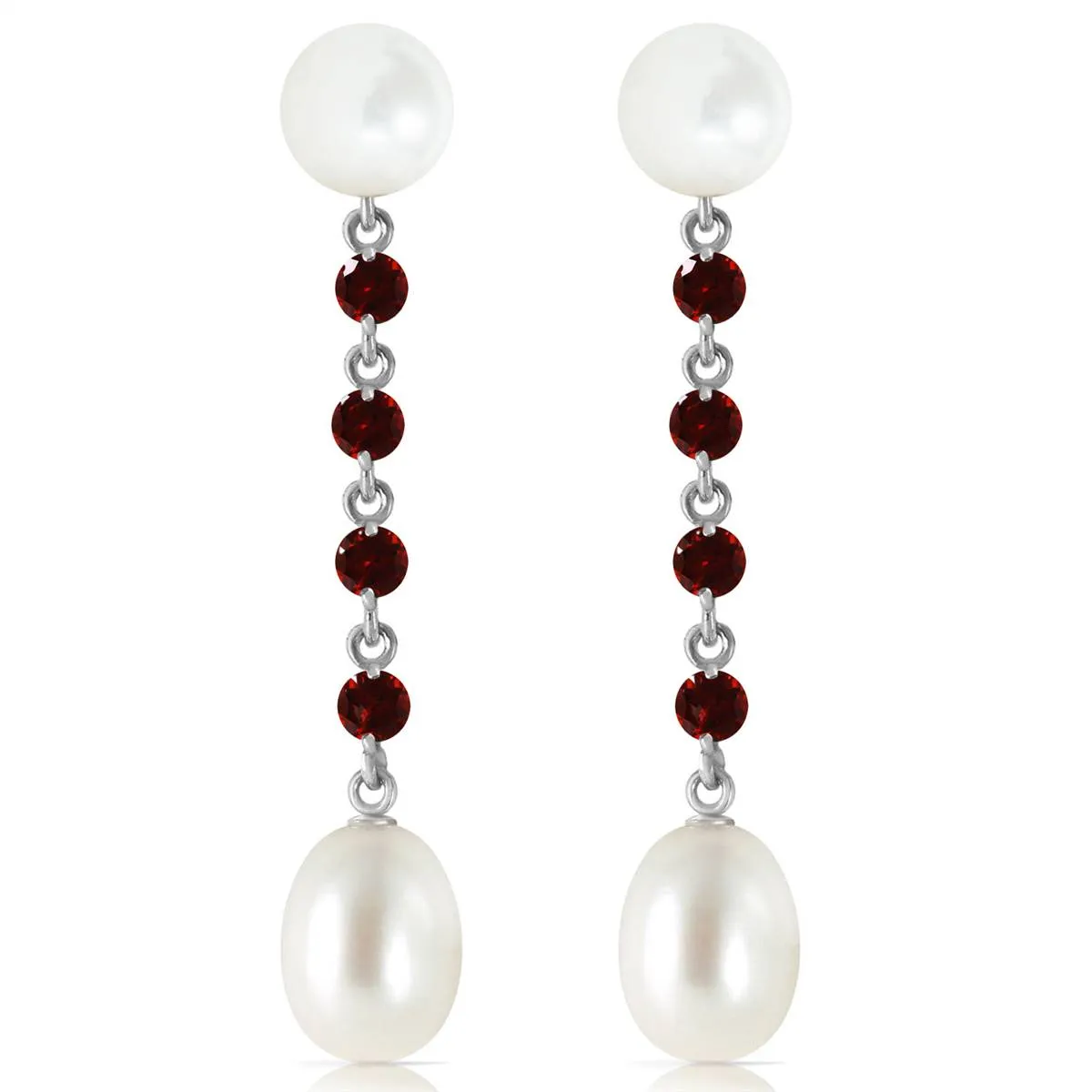 11 Carat 14K Solid White Gold I Feel Safe Garnet Pearl Earrings