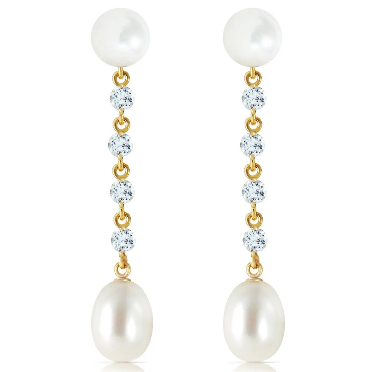 11 Carat 14K Solid Yellow Gold Chandelier Earrings Aquamarine Pearl