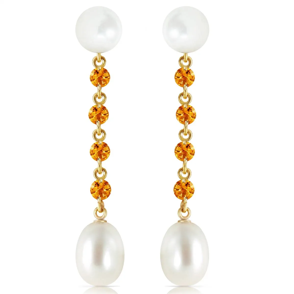 11 Carat 14K Solid Yellow Gold Pearly View Citrine Pearl Earrings