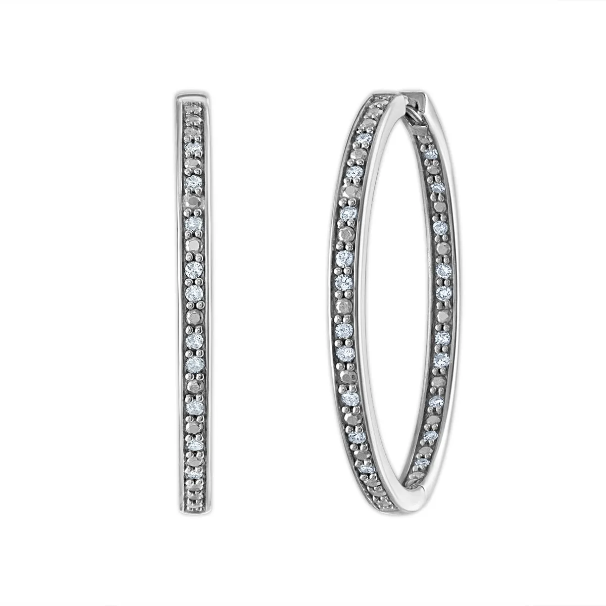 1/4 CTW Diamond In & Out Hoop Earrings in Sterling Silver