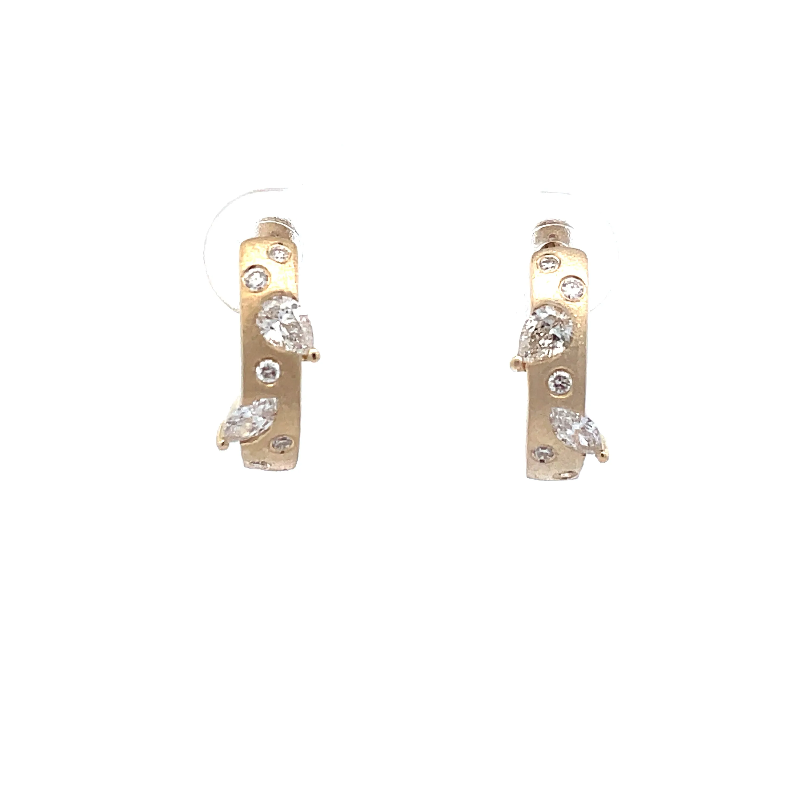 14 Karat Yellow Gold Diamond Hoop Earrings