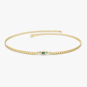 14k 2MM Curb Link Marquise Emerald Bracelet