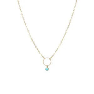 14k Gold Dangling Bezel Turquoise Circle Necklace