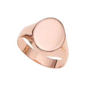 14k Rose Gold Oval Disc Signet Womens Ring, 7