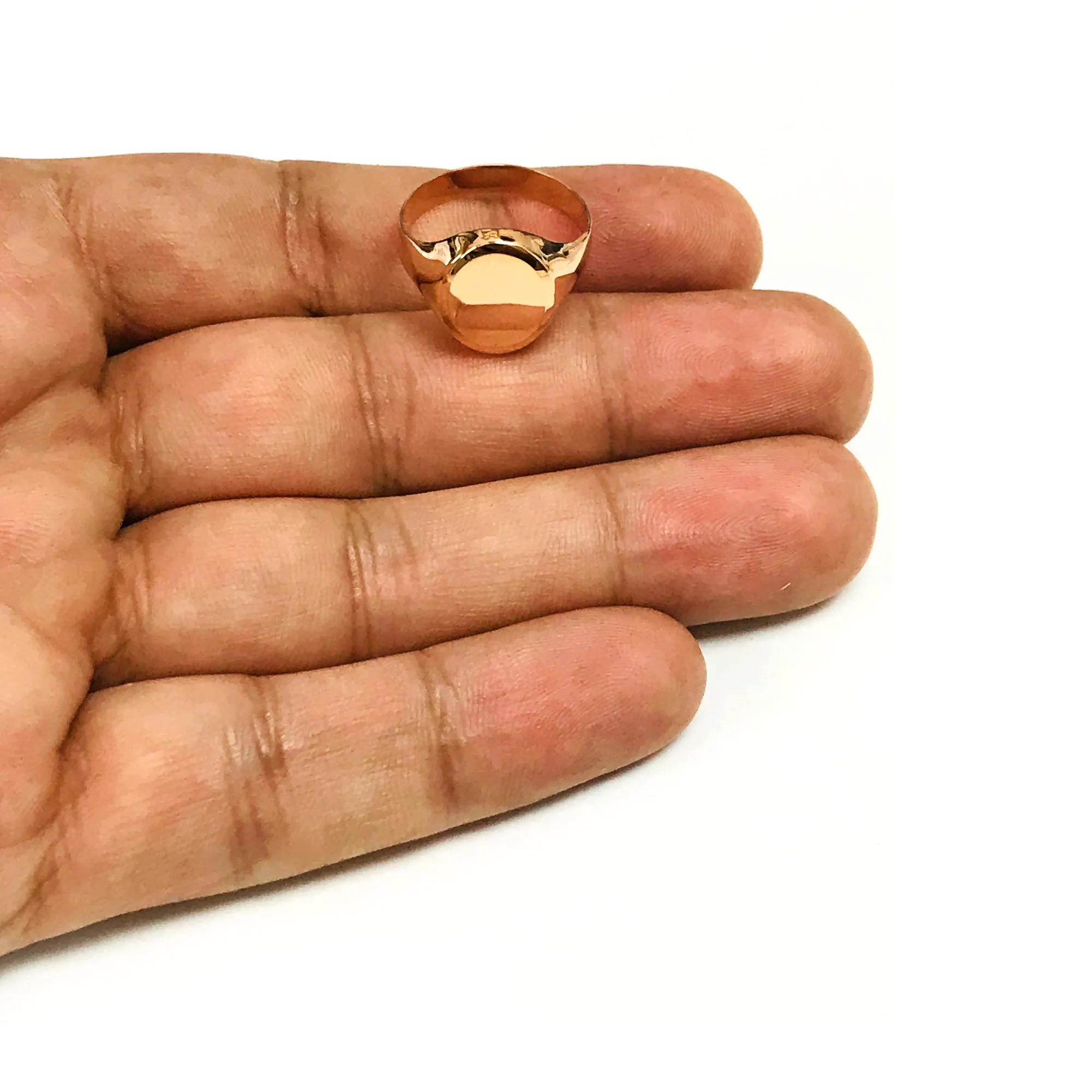 14k Rose Gold Oval Disc Signet Womens Ring, 7