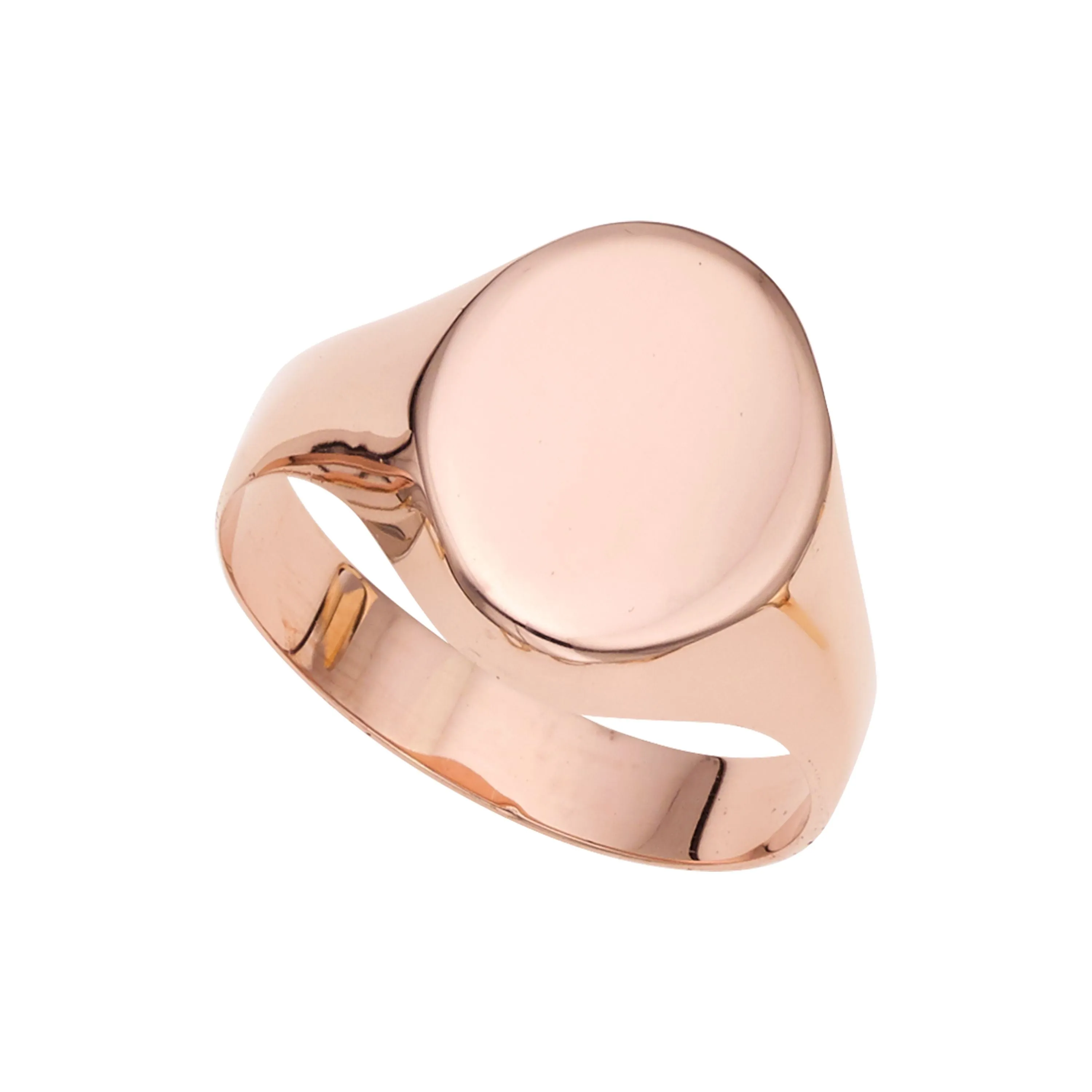 14k Rose Gold Oval Disc Signet Womens Ring, 7