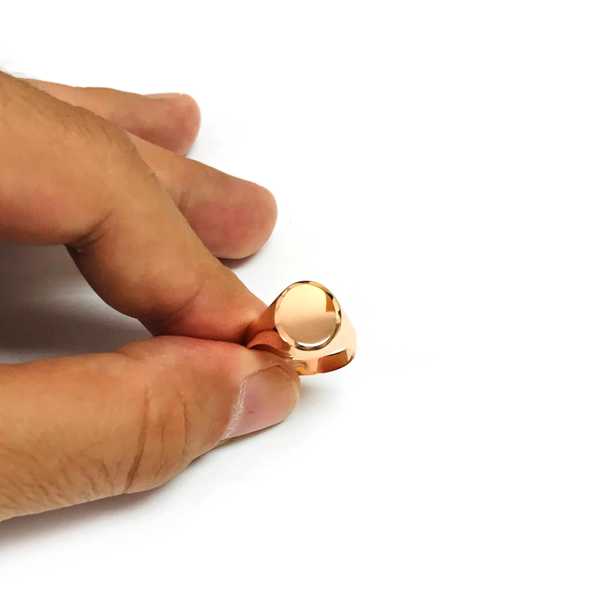 14k Rose Gold Oval Disc Signet Womens Ring, 7
