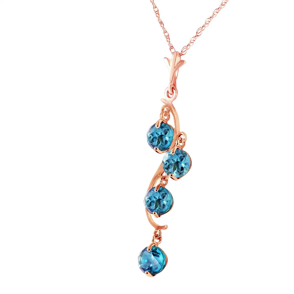 14K Solid Rose Gold Blue Topaz Gemstone New Necklace