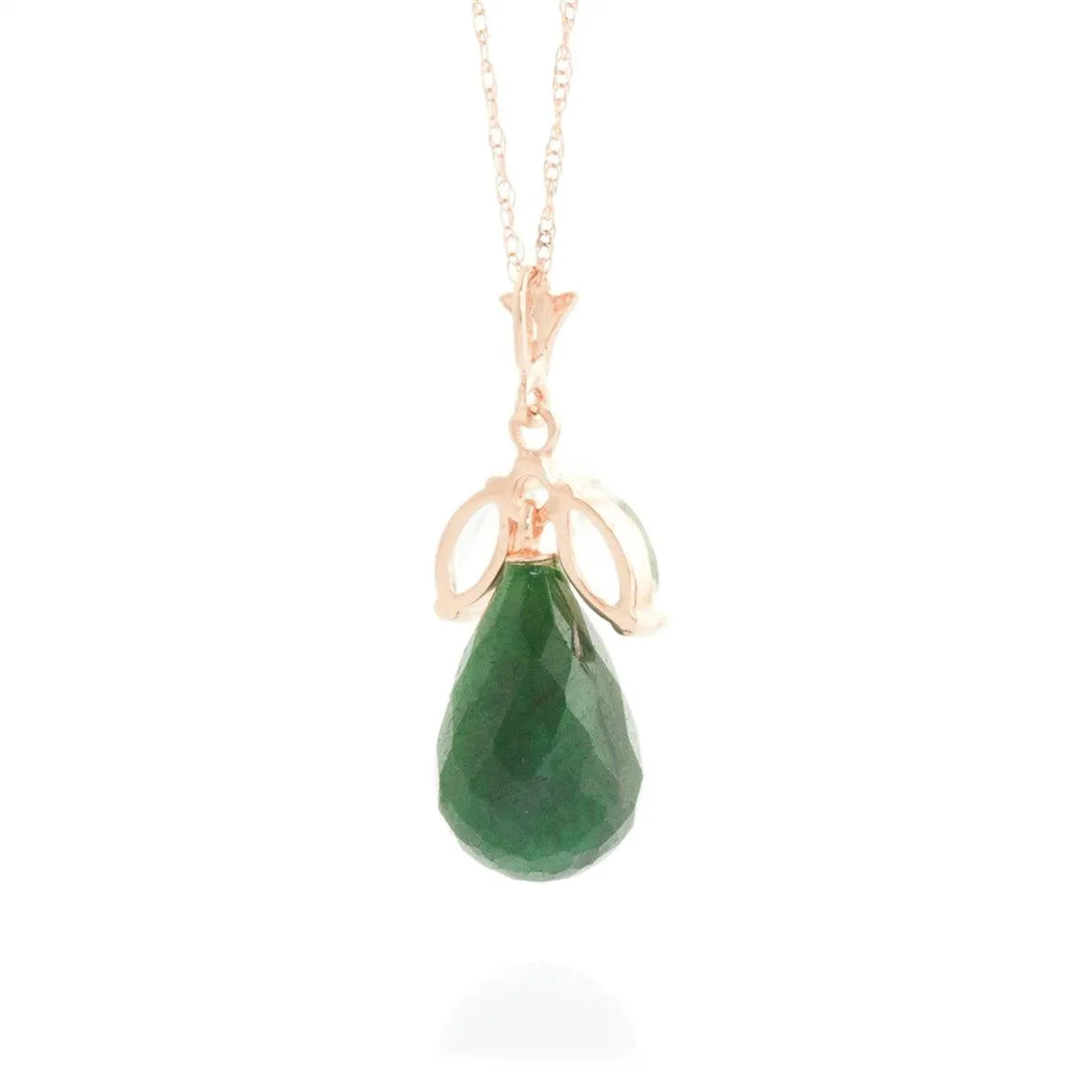 14K Solid Rose Gold Necklace w/ Natural Emeralds & Rose Topaz