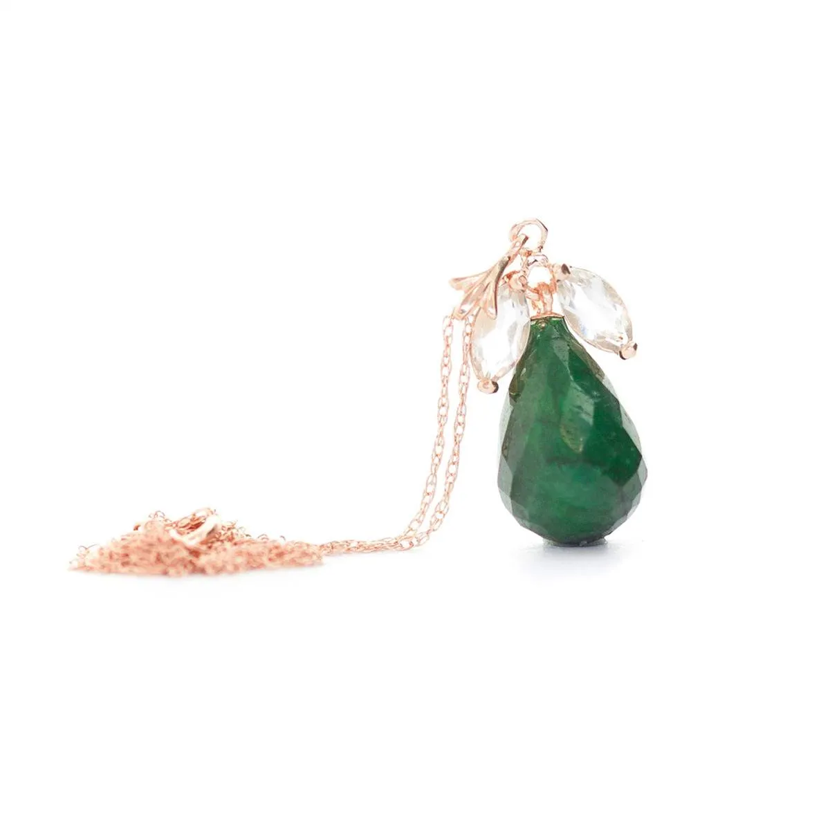 14K Solid Rose Gold Necklace w/ Natural Emeralds & Rose Topaz
