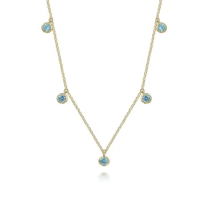 14K Yellow Blue Topaz 17.5 inch Necklace