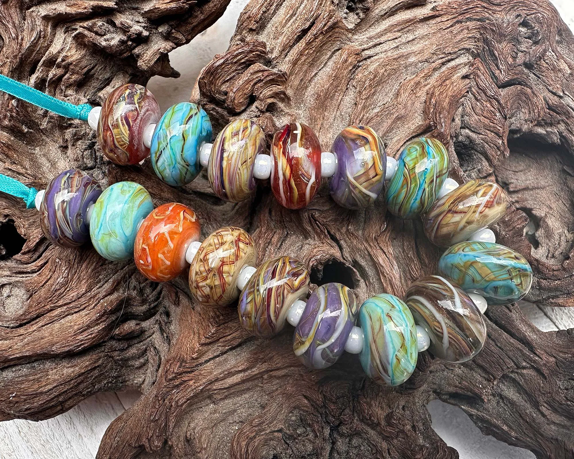 16 Desert Opal Gems Lampwork Beads Set SRA