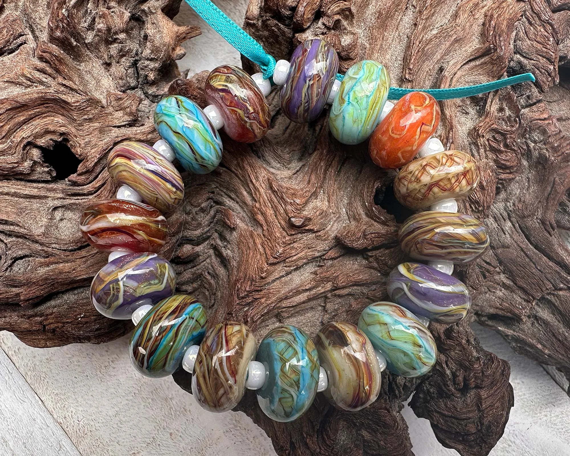 16 Desert Opal Gems Lampwork Beads Set SRA