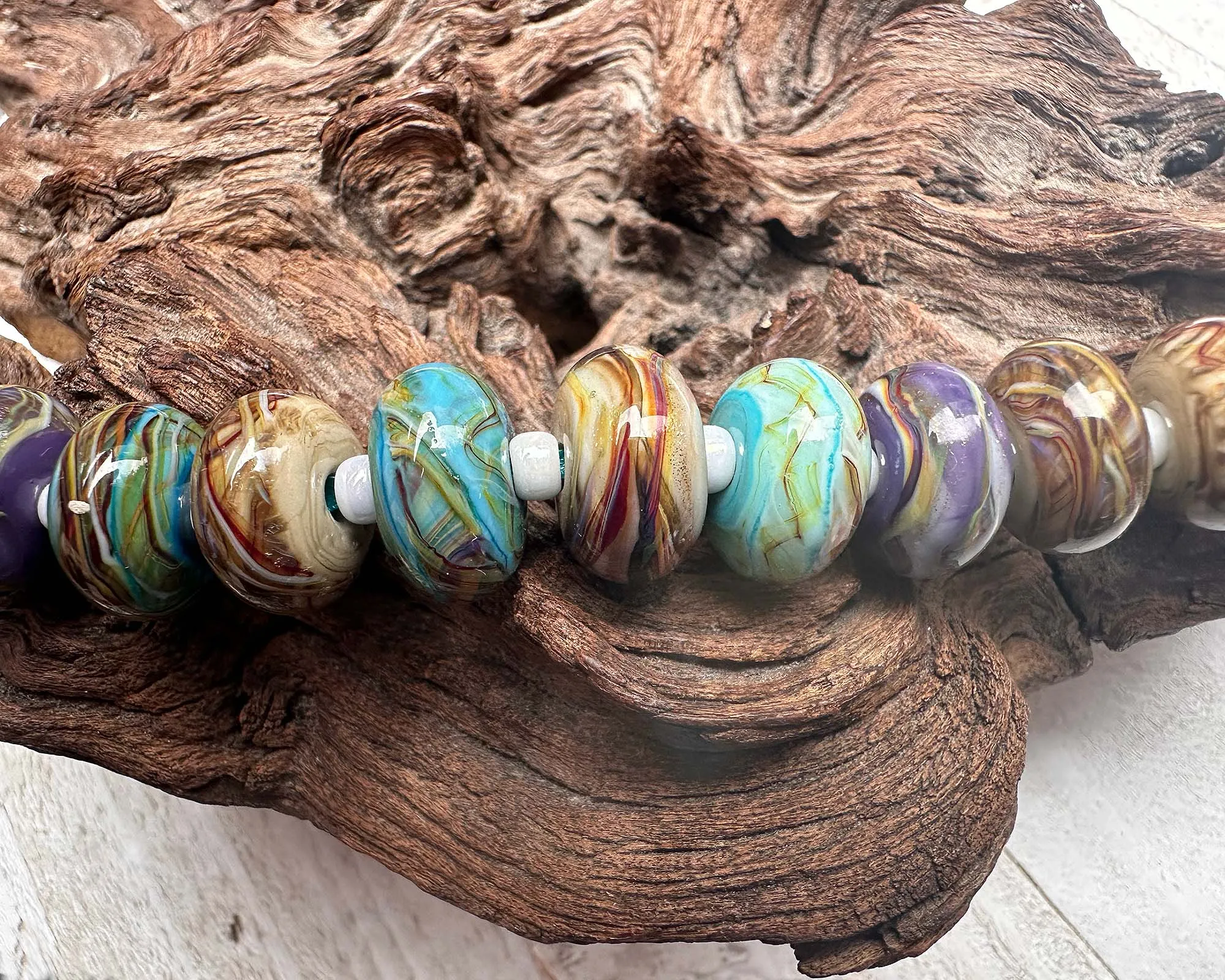 16 Desert Opal Gems Lampwork Beads Set SRA