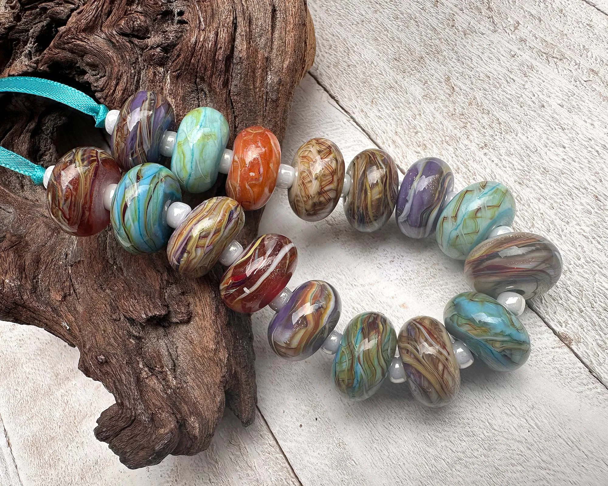 16 Desert Opal Gems Lampwork Beads Set SRA