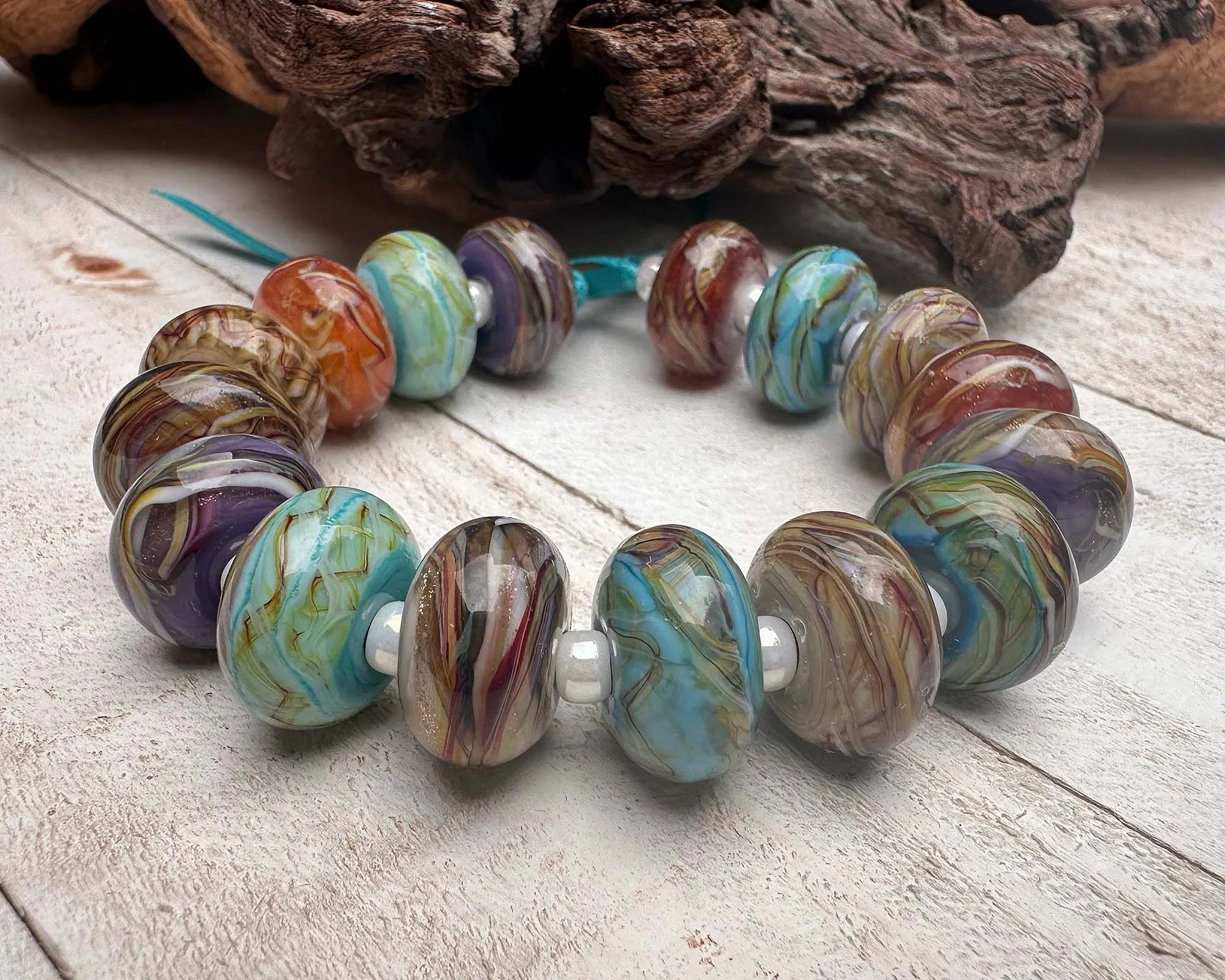 16 Desert Opal Gems Lampwork Beads Set SRA