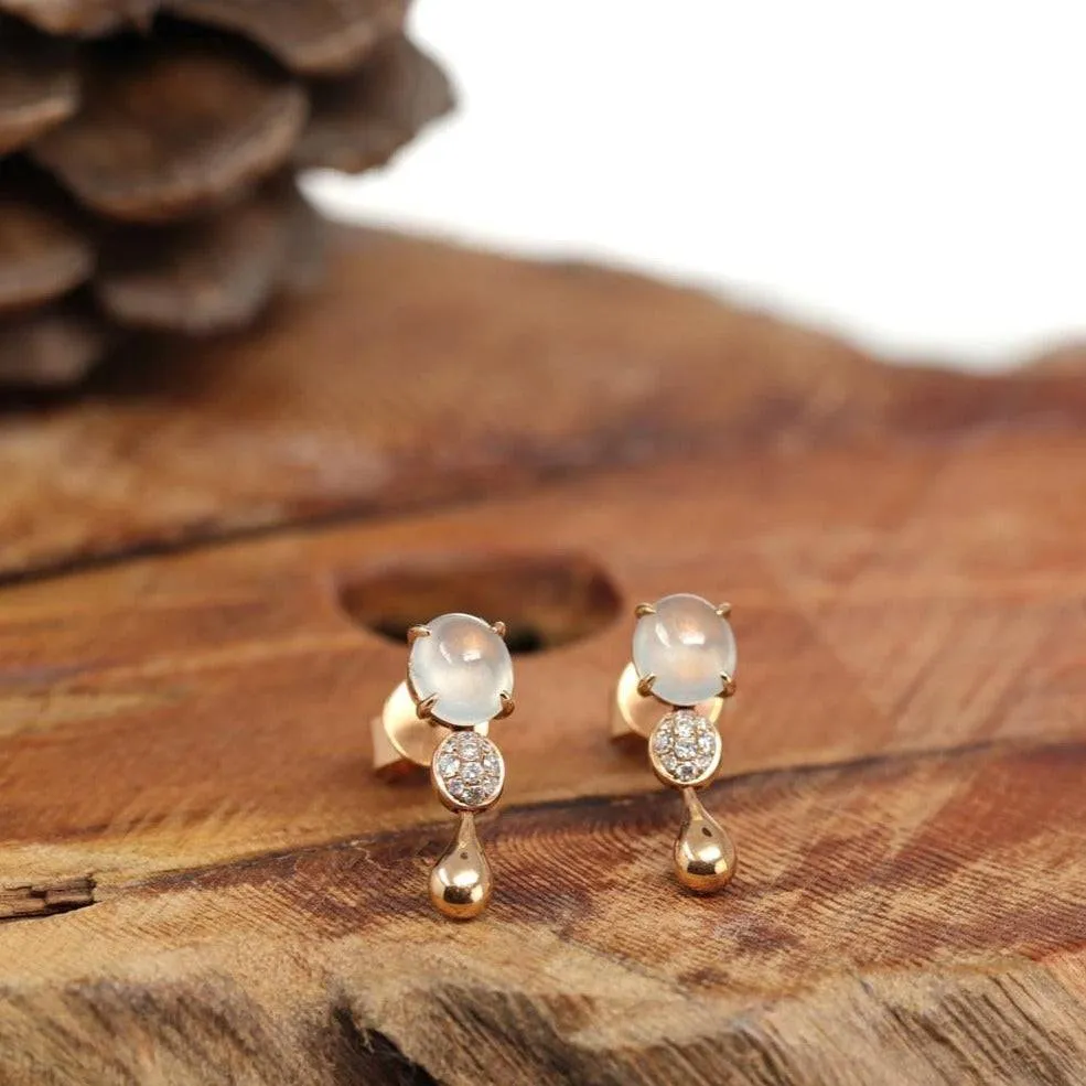 18k Rose Gold Genuine Ice Jadeite Jade Earrings With Diamonds