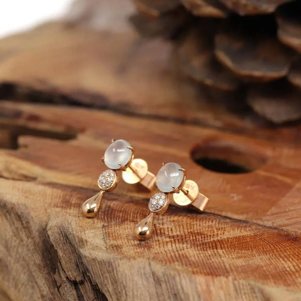 18k Rose Gold Genuine Ice Jadeite Jade Earrings With Diamonds