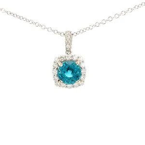18K White Gold - Blue Zircon Diamond Pendant - J34750