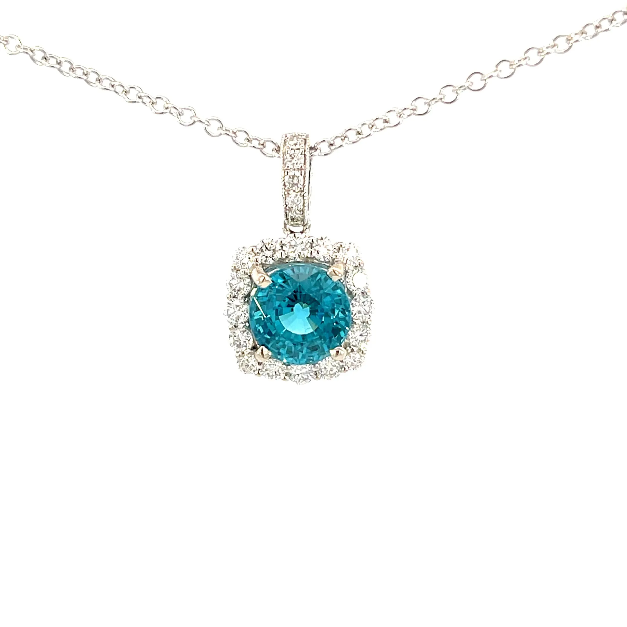 18K White Gold - Blue Zircon Diamond Pendant - J34750