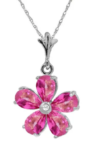 2.22 Carat 14K Solid Yellow Gold Necklace Natural Pink Topaz Diamond