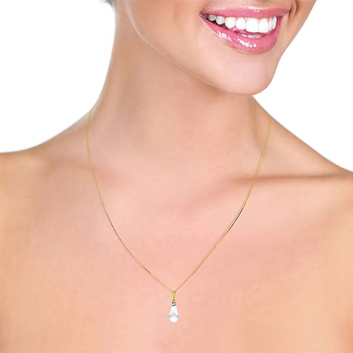2.3 Carat 14K Solid Yellow Gold Abounding Grace White Topaz Necklace
