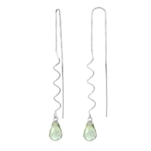 4.5 Carat 14K Solid White Gold Threaded Dangle Earrings Green Amethyst