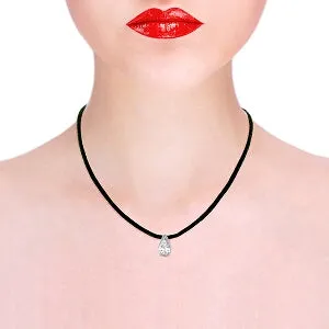 6 Carat 14K Solid White Gold Leather Necklace White Topaz