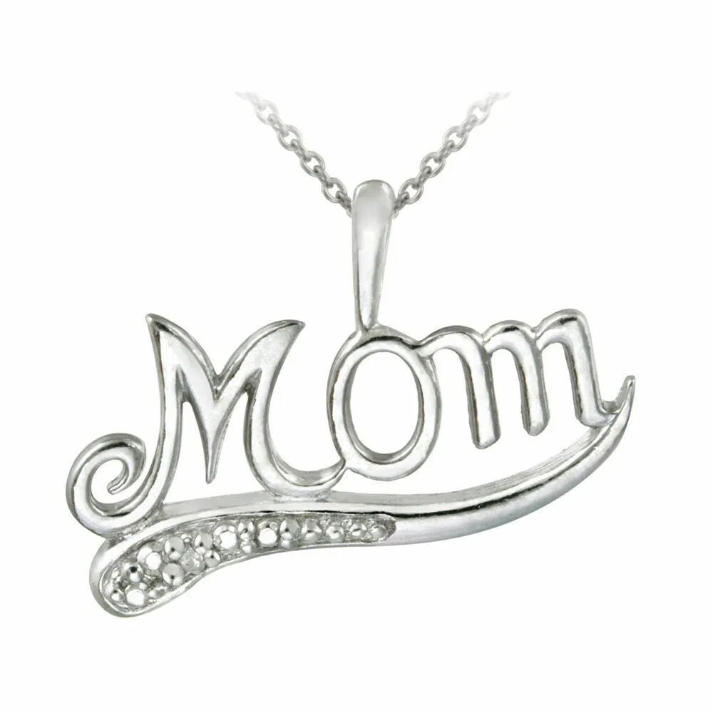 .925 Silver Diamond Accent Mom Pendant Necklace