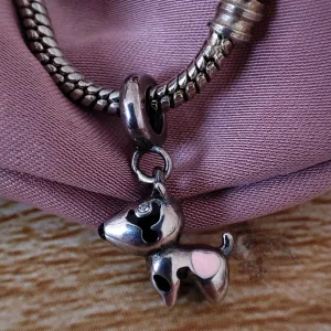925 Sterling Silver Bull Terrier Charm With Pink Heart