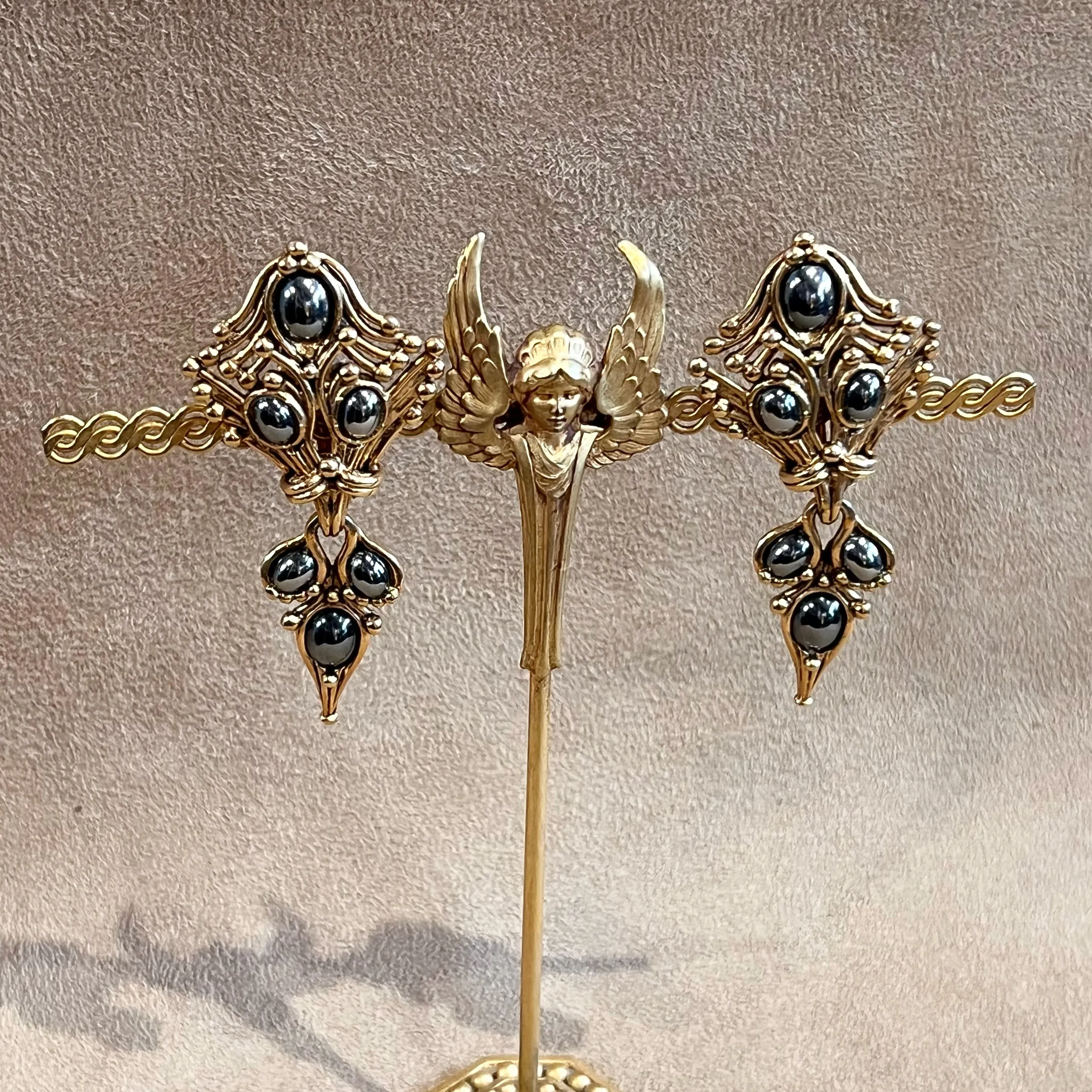 Abbey Road Gold and Haematite Glass Earrings