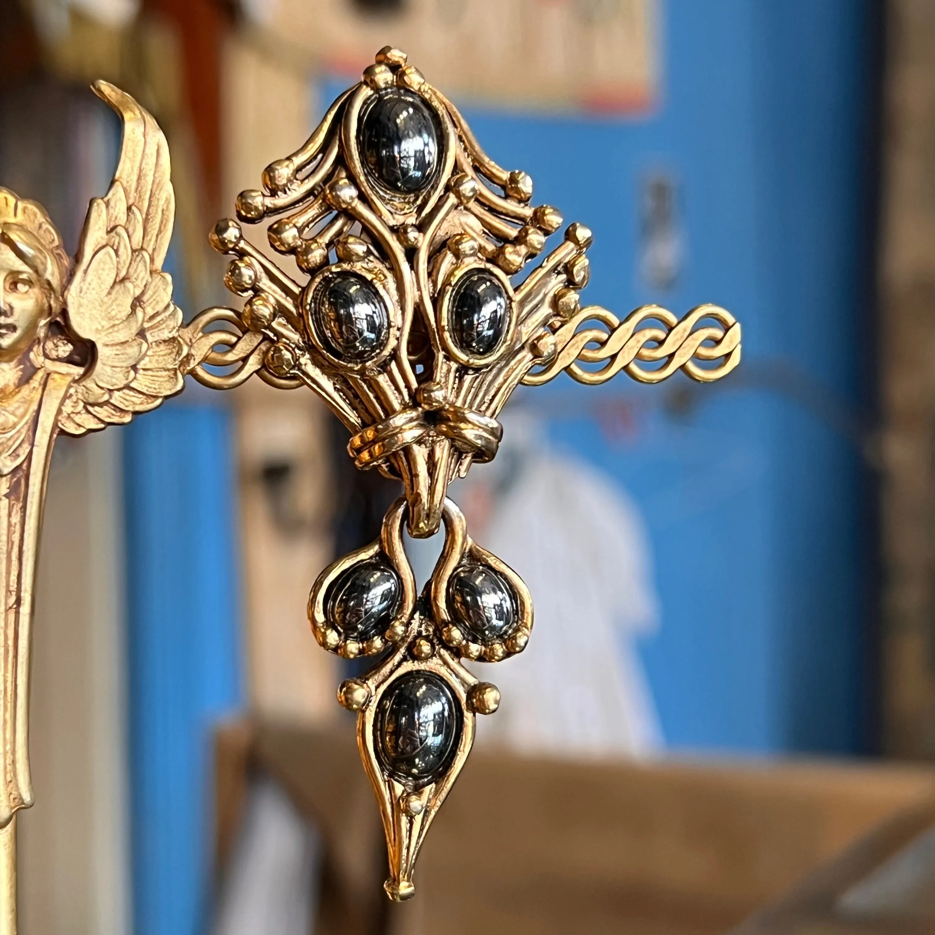 Abbey Road Gold and Haematite Glass Earrings