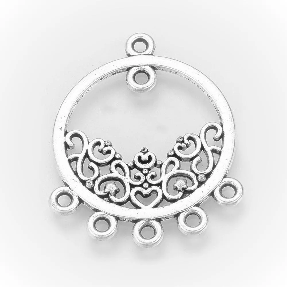 Antique Silver Round Chandelier 5-Loop 36x29mm (10 pcs)