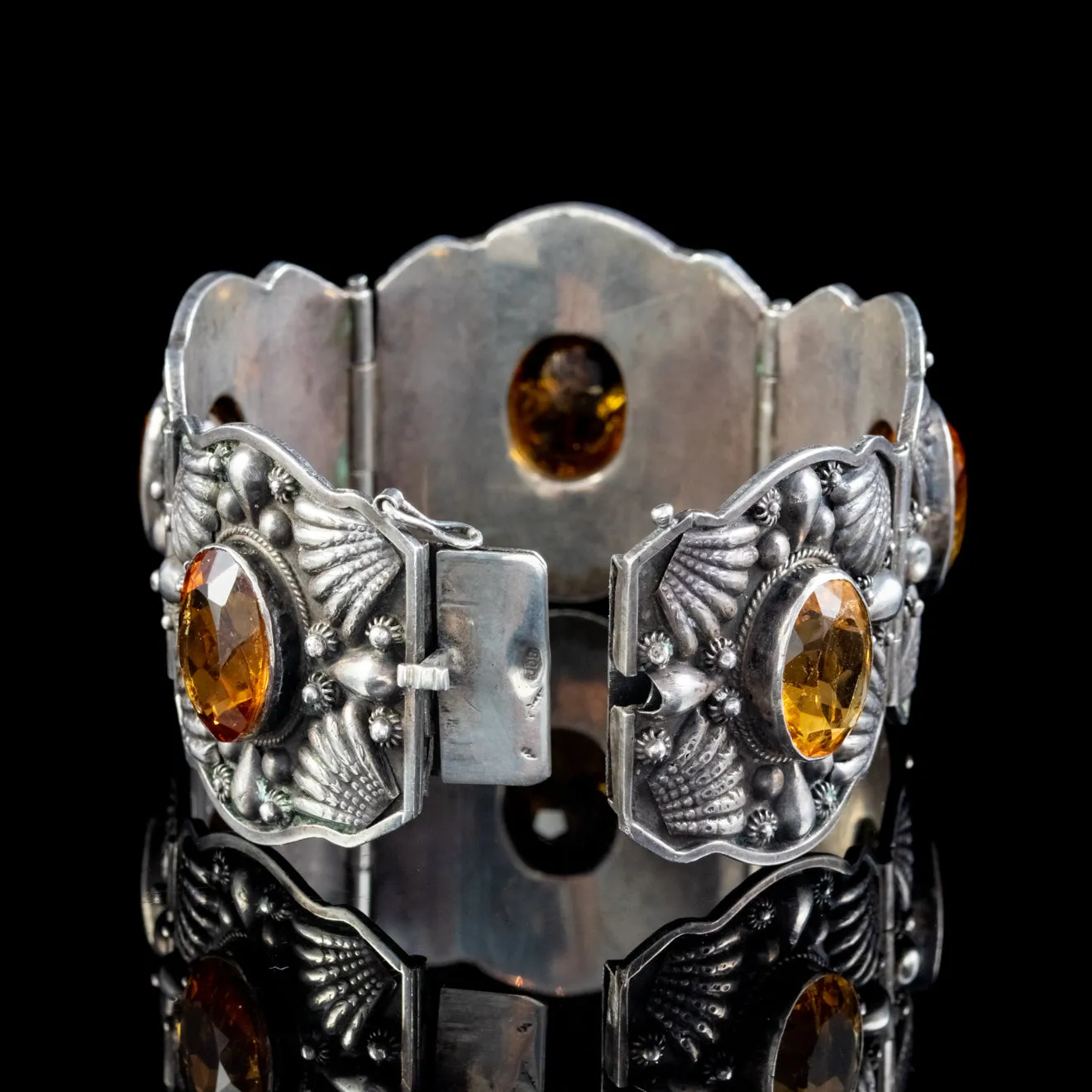 Antique Victorian Celtic Citrine Cuff Bracelet Silver 50Ct Citrines Circa 1870