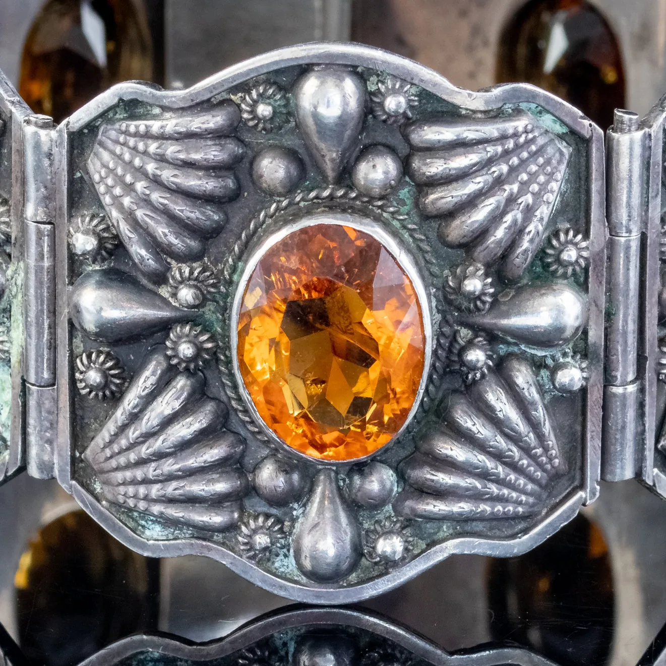 Antique Victorian Celtic Citrine Cuff Bracelet Silver 50Ct Citrines Circa 1870