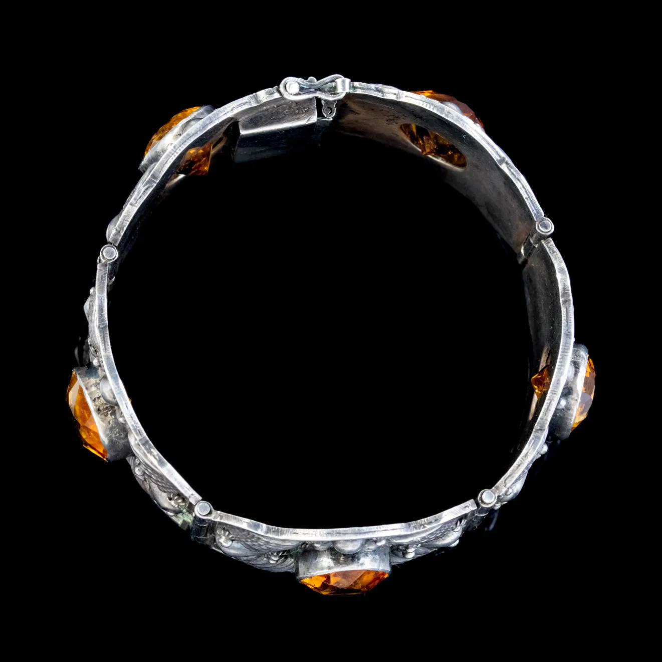 Antique Victorian Celtic Citrine Cuff Bracelet Silver 50Ct Citrines Circa 1870