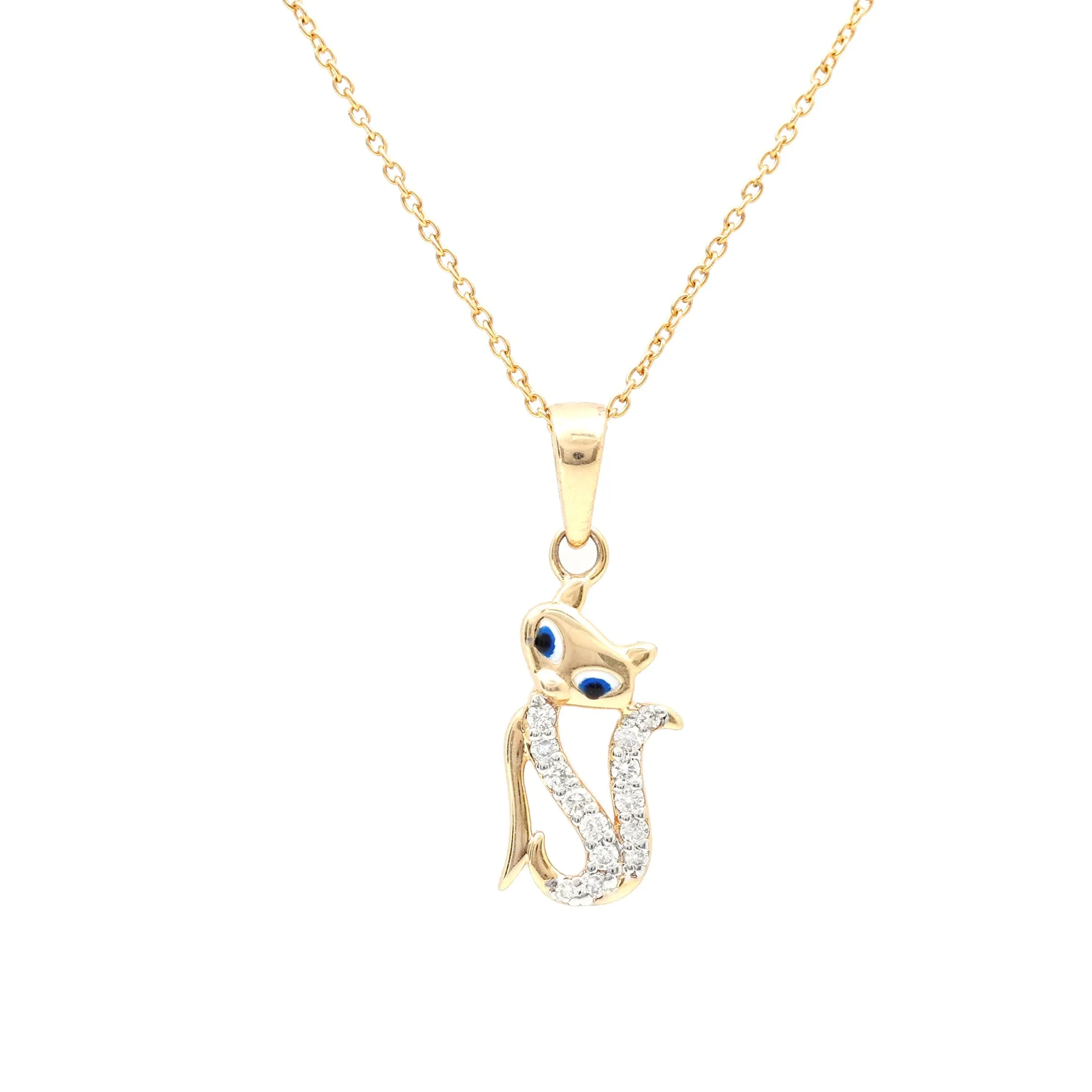 April Birthstone Diamond Kitty Charm Necklace For Women