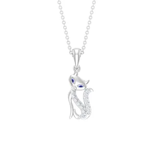 April Birthstone Diamond Kitty Charm Necklace For Women
