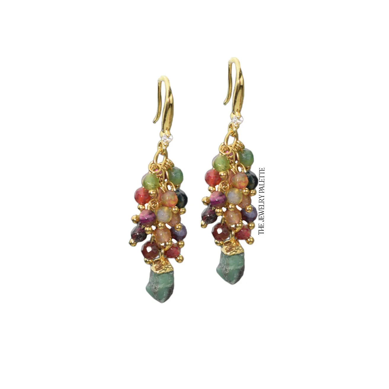 Asna multi gemstone cluster with gold edged emerald pendant