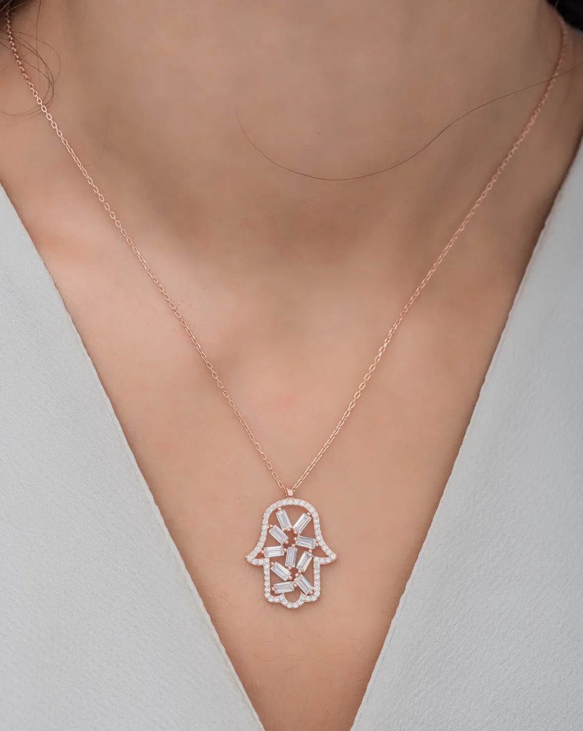 Baguette Stone Hand Necklace