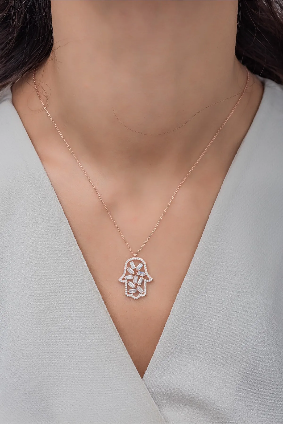 Baguette Stone Hand Necklace