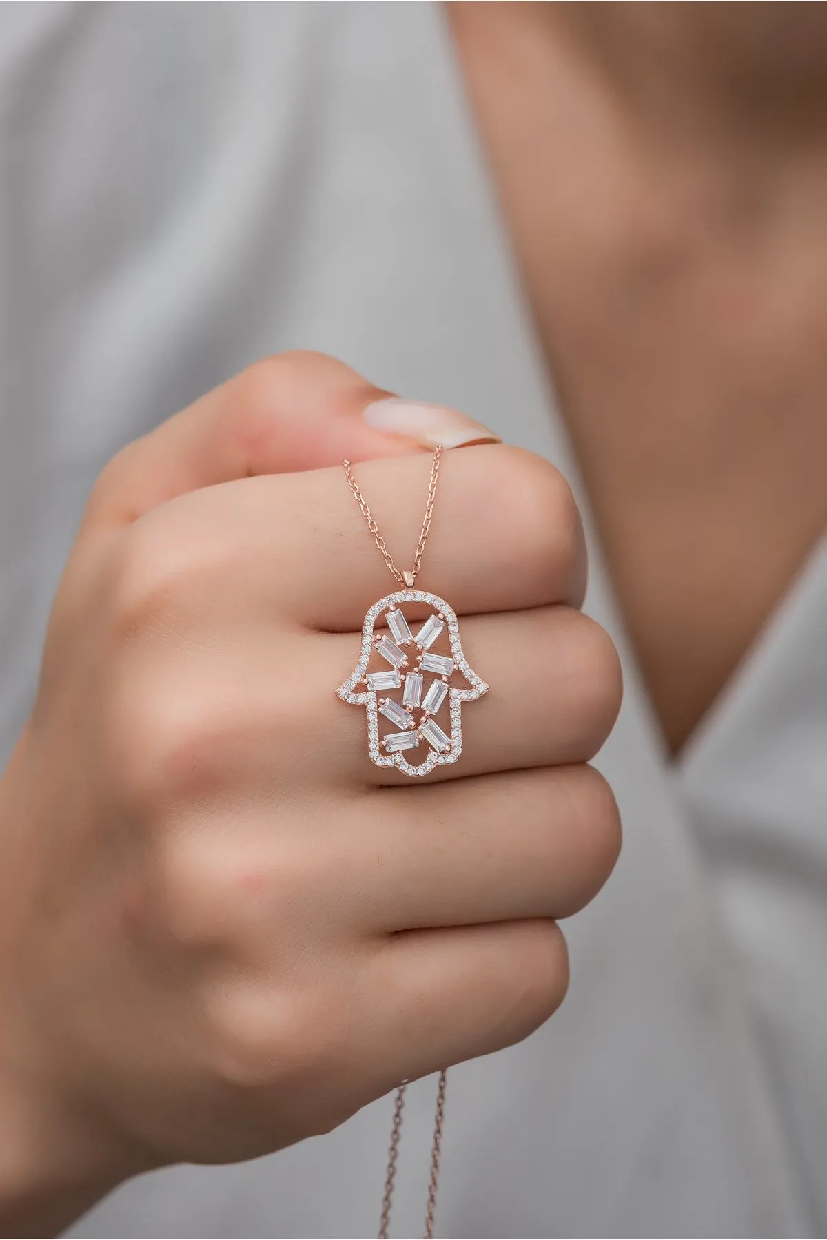 Baguette Stone Hand Necklace