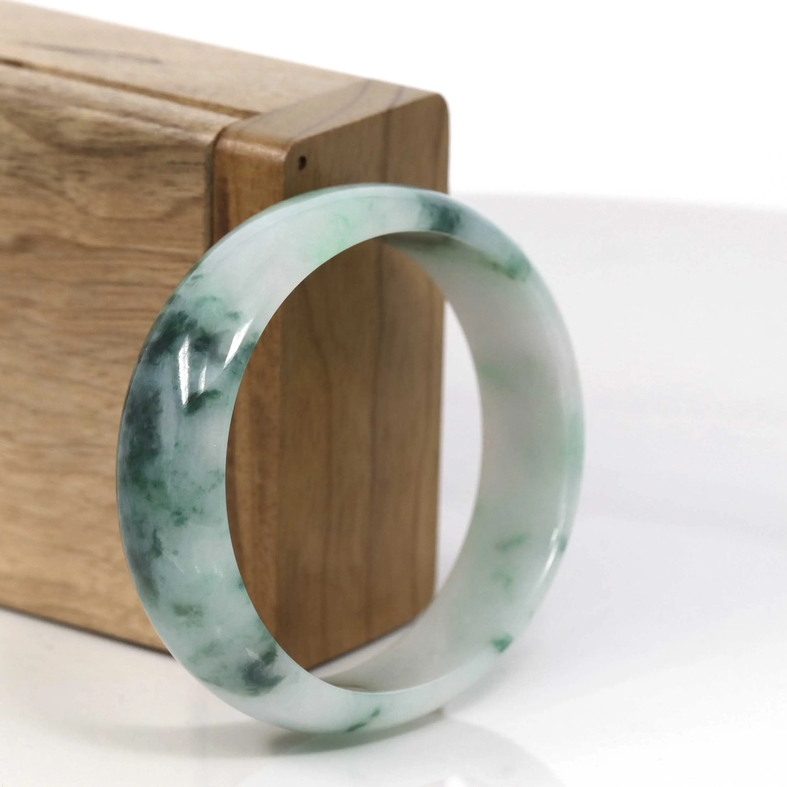 Baikalla Genuine Burmese Green Jadeite Jade Oval Bangle (59.26 mm) #952