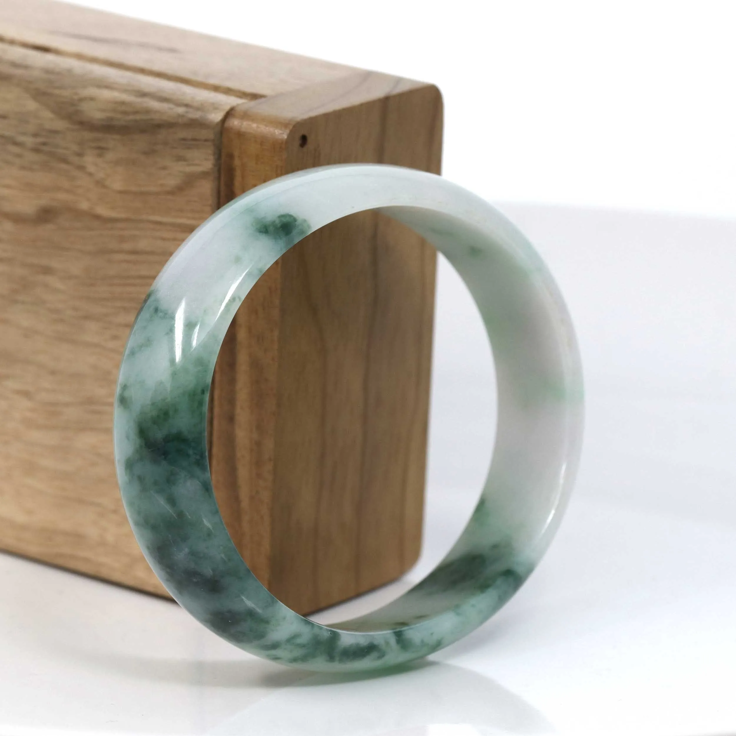 Baikalla Genuine Burmese Green Jadeite Jade Oval Bangle (59.26 mm) #952