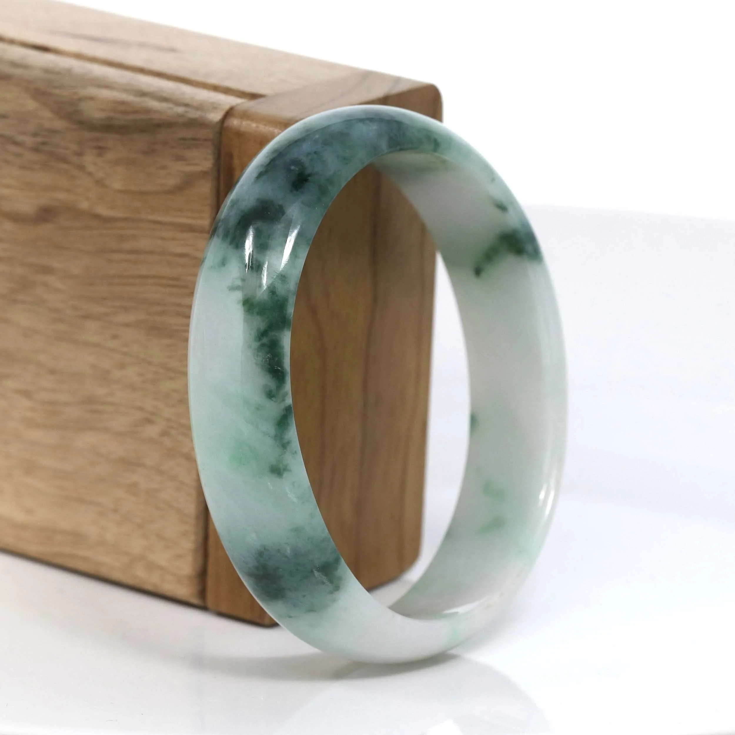 Baikalla Genuine Burmese Green Jadeite Jade Oval Bangle (59.26 mm) #952